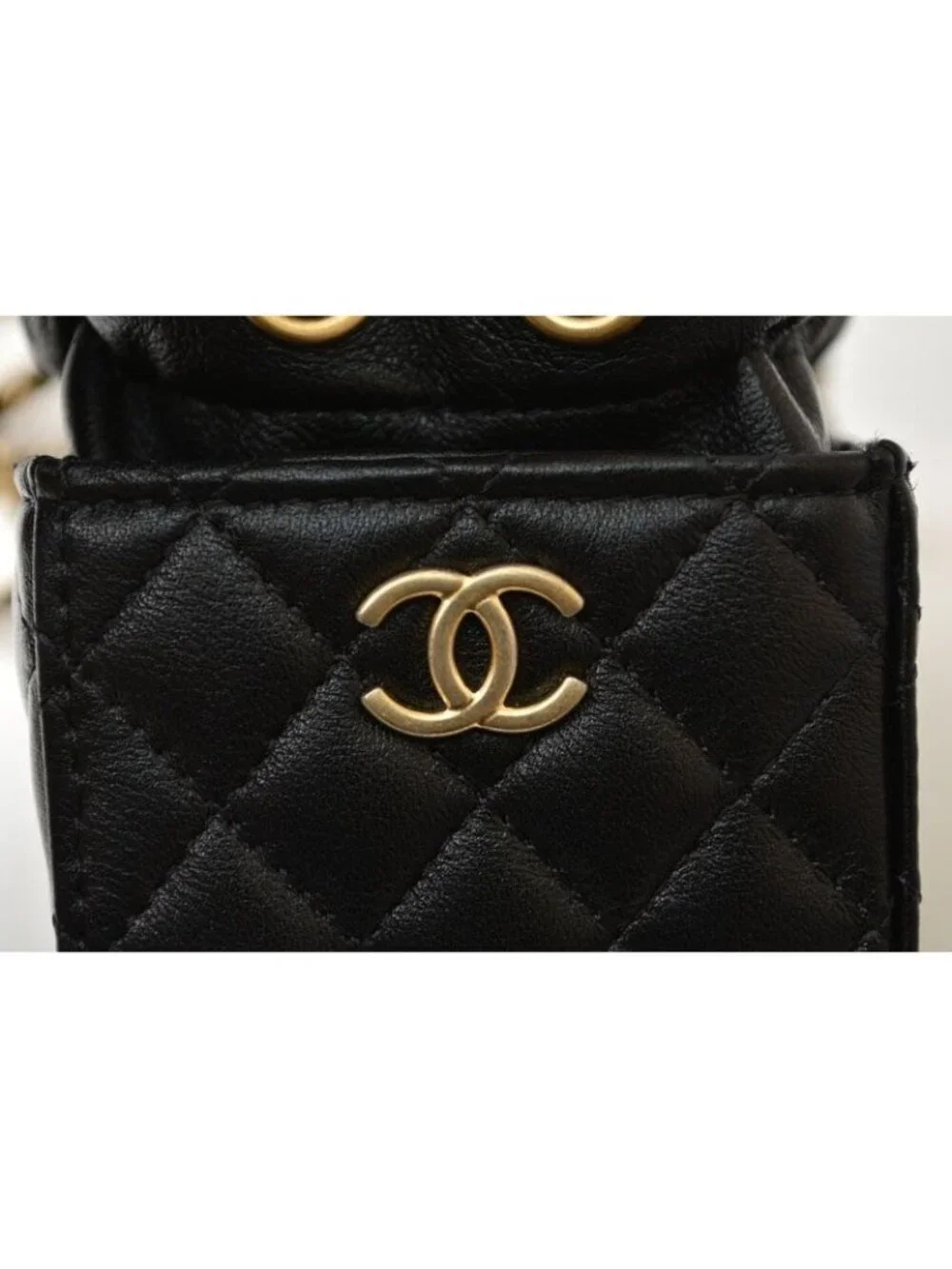 Chanel Chain Shoulder Bag Mini Cube Quilted Lambskin Black Gold